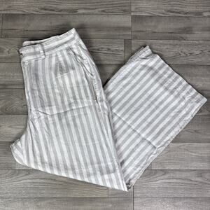 Torrid Stripe Linen Wide Leg Pants High Rise White Brown sz 12